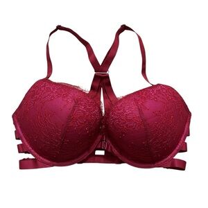 Victoria’s Secret Very Sexy Push-Up Bra Womens Size 32DD Red Burgundy Intricate
